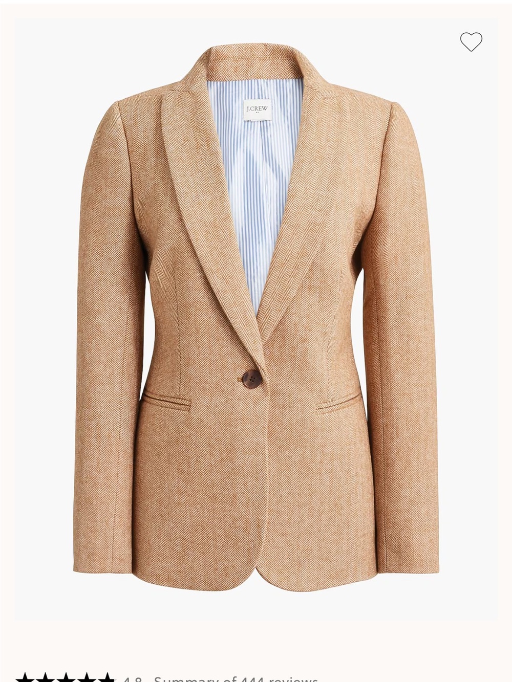 J. Crew Women's Tan Holland Herringbone Single-Button Wool Blend Blazer 0P